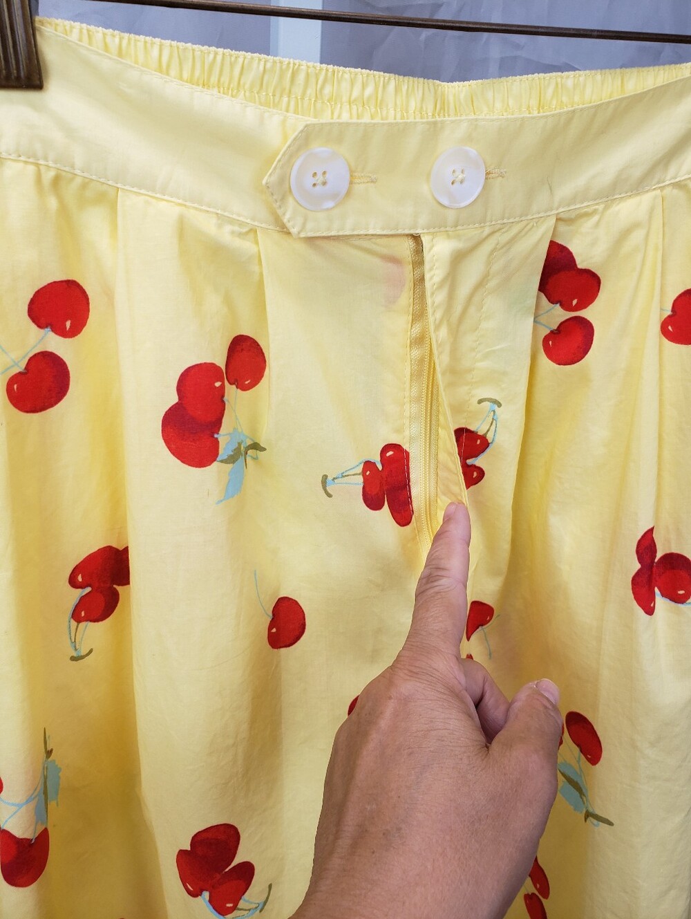 ModCloth Yellow Cherry Print Midi Skirt with Pockets Size Large - Picture 3 of 8